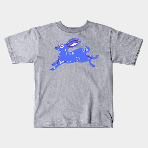 Blue Running Hare Kids T-Shirt by Caring is Cool